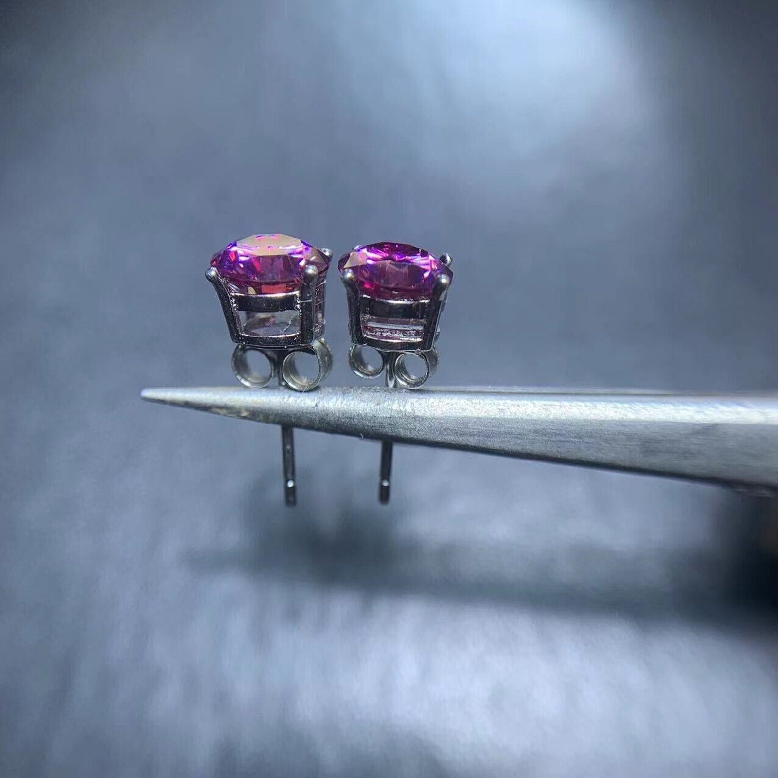 1 Carat Purple Moissanite Earrings, Purple Moissanite Stud Earrings 925 Sterling