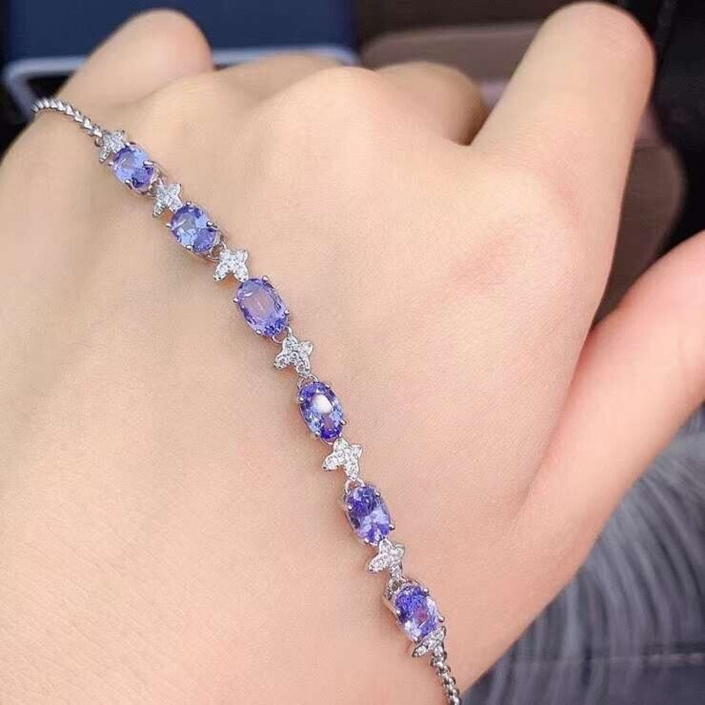 Tanzanite Star Pattern Tennis Bracelet, Natural Tanzanite Gemstone Bracelet
