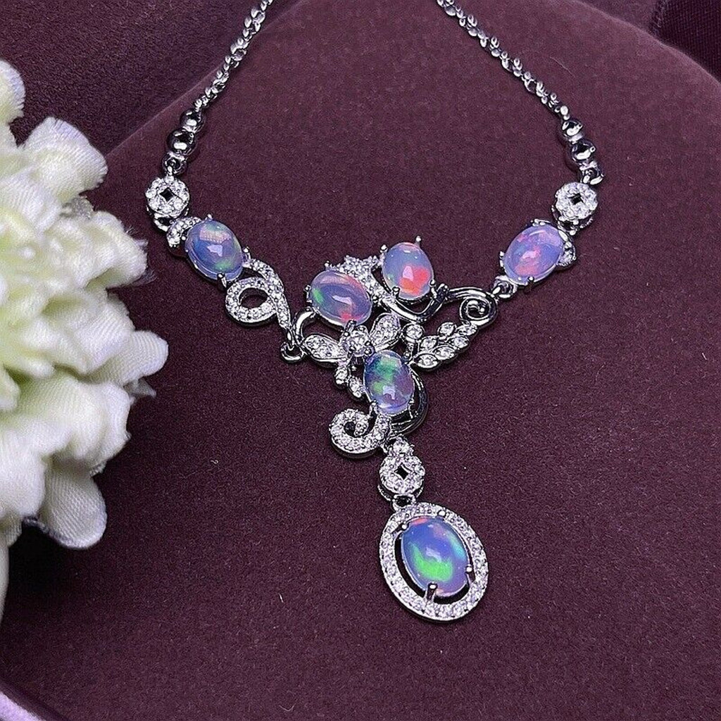 Natural White Opal Statement Necklace, Natural Opal Fine Jewelry Necklace