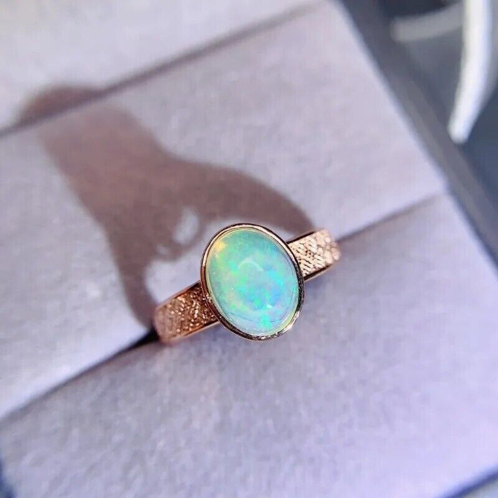 White Fire Opal, White Opal Ring, Gemstone Jewelry Ring, Womens Fire Opal 7x9mm