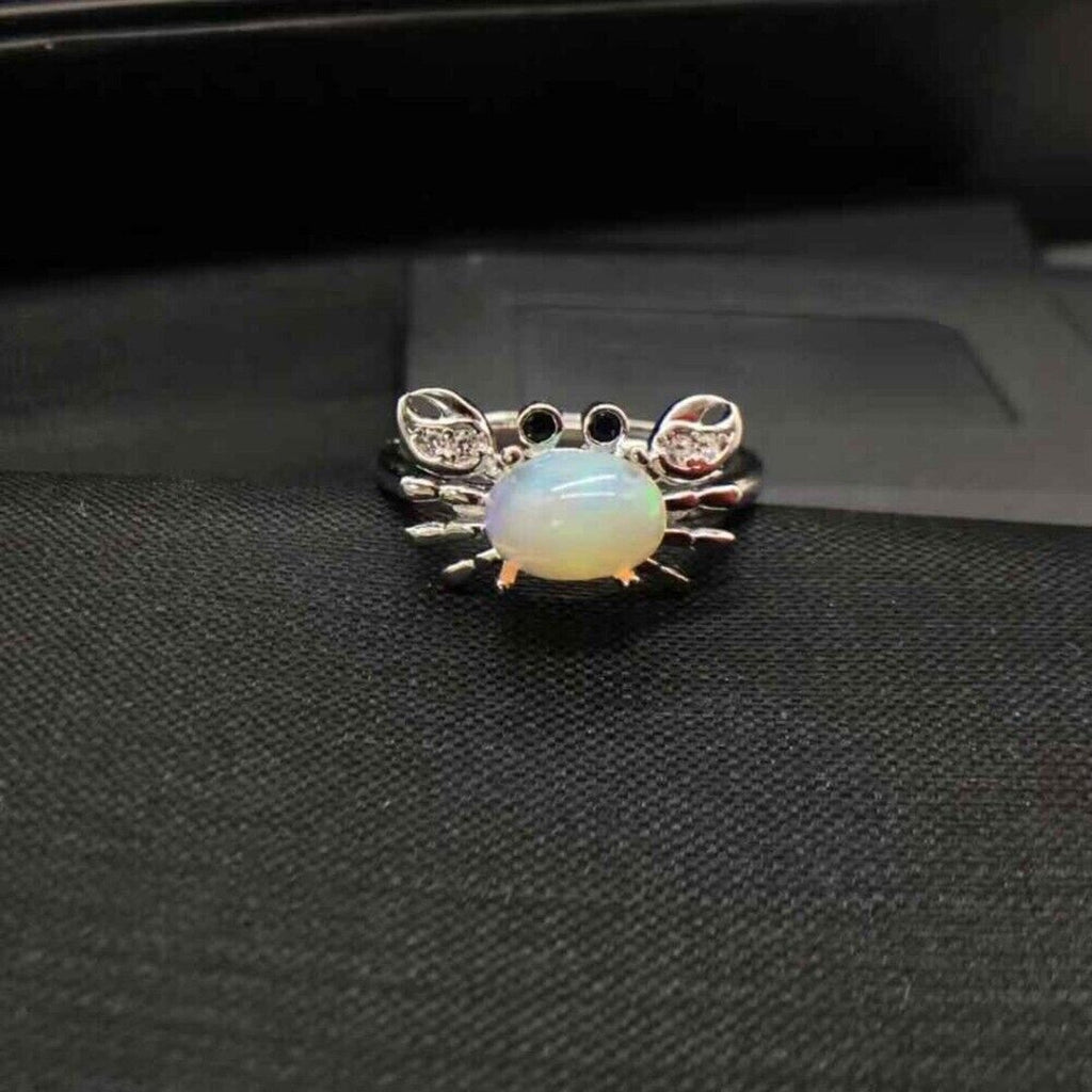 White Opal Crab Ring, Opal Ring, Natural Opal Ring, Opal Sterling Silver Ring