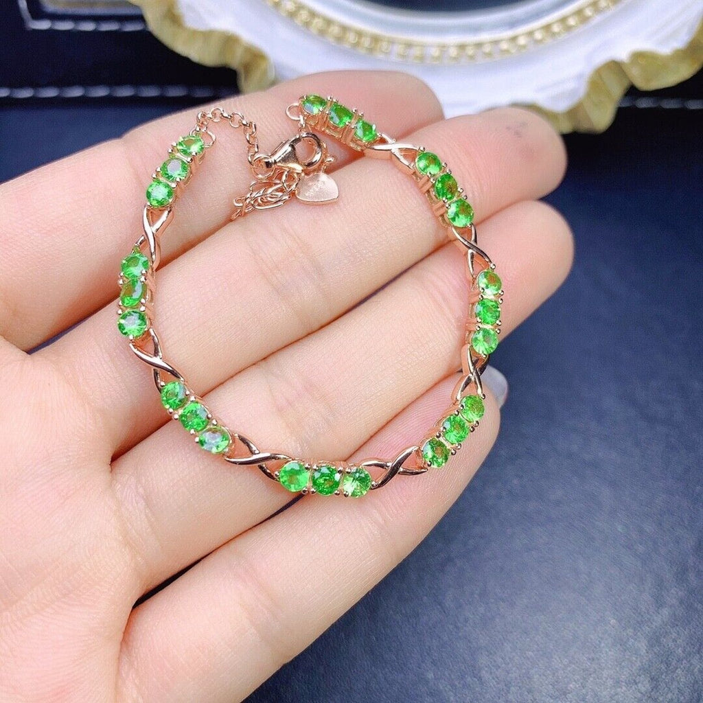 Natural Bright Green Tsavorite Bracelet, Tsavorite Gemstone Bracelet Platinum