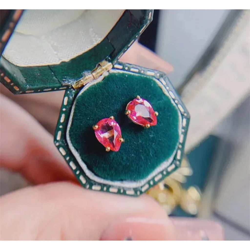 Pink Topaz, Natural Pink Topaz Stud Earrings, Teardrop Pink Topaz Stone Natural