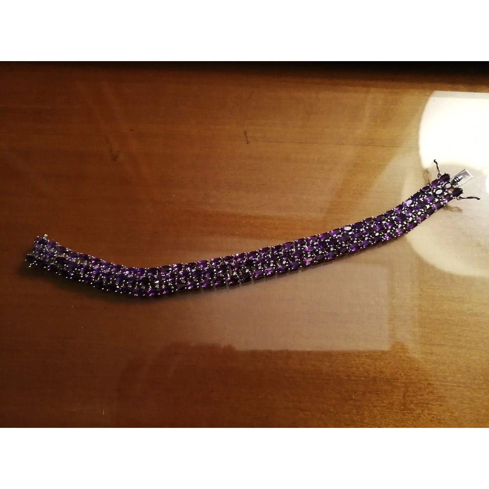 Natural Amethyst Three Layer Tennis Bracelet, Oval Cut Amethyst Tennis Bracelet