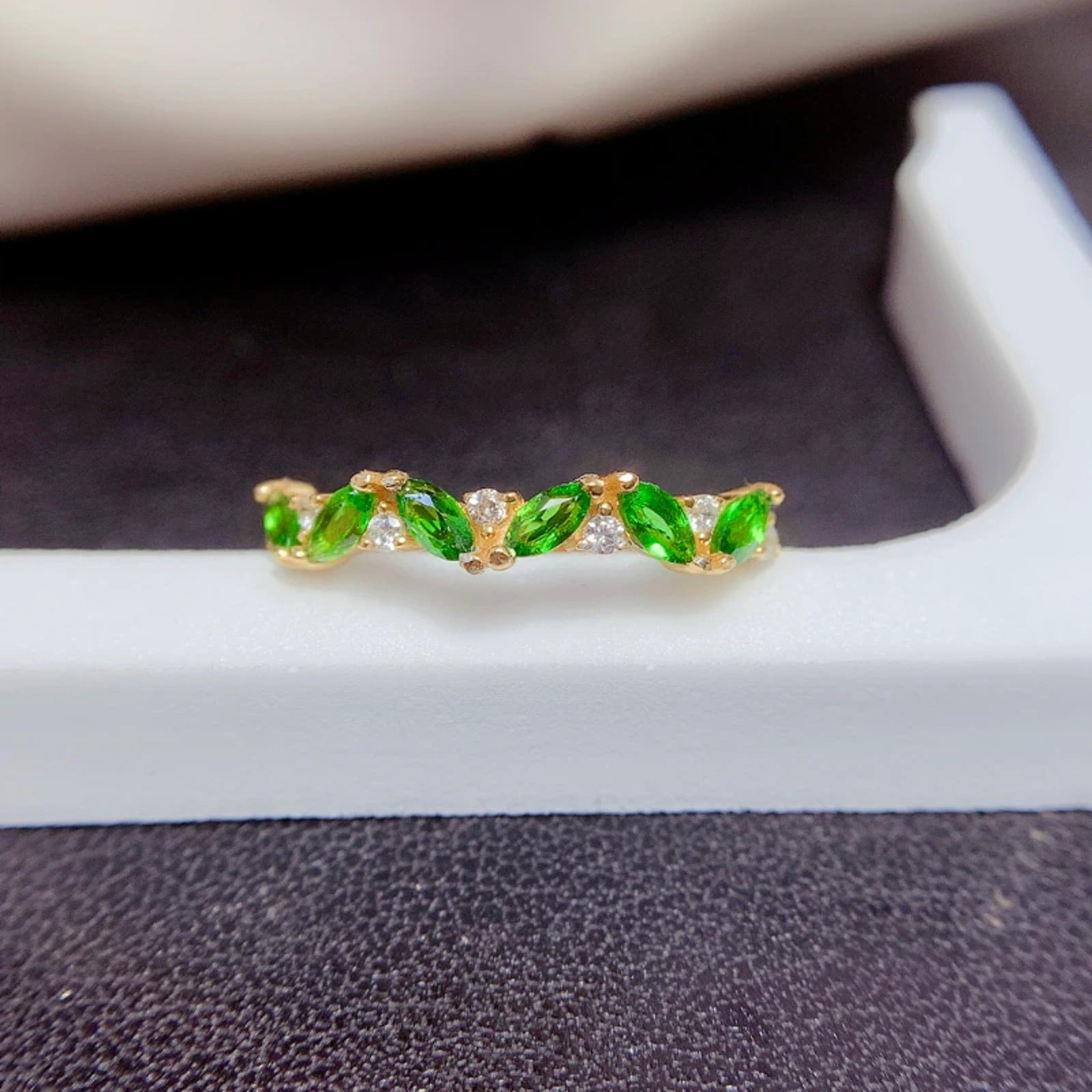Marquise Cut Natural Chrome Diopside Band Ring 2x4mm