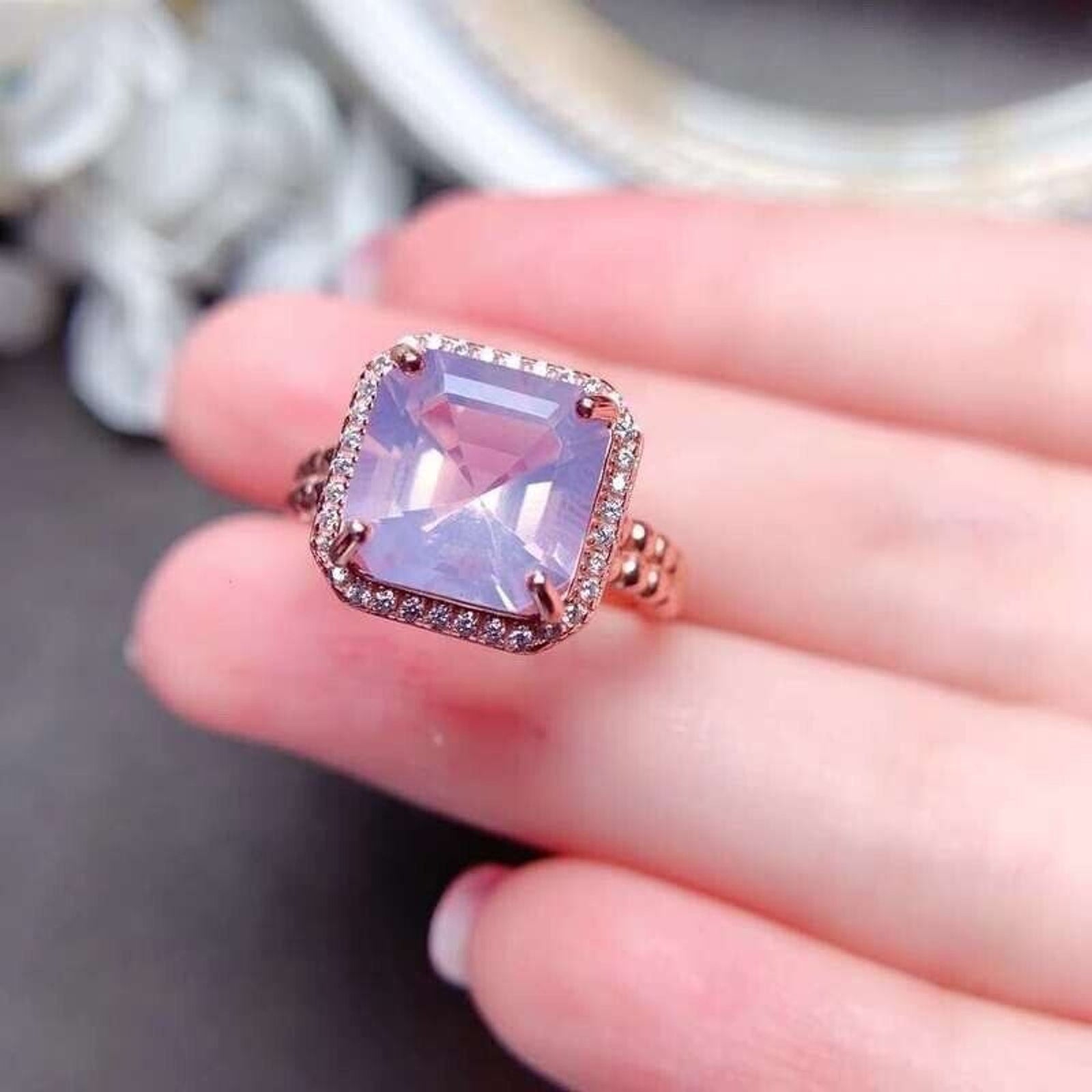 10x10mm Light Purple Amethyst Ring, Natural Light Purple Amethyst Ring Sterling