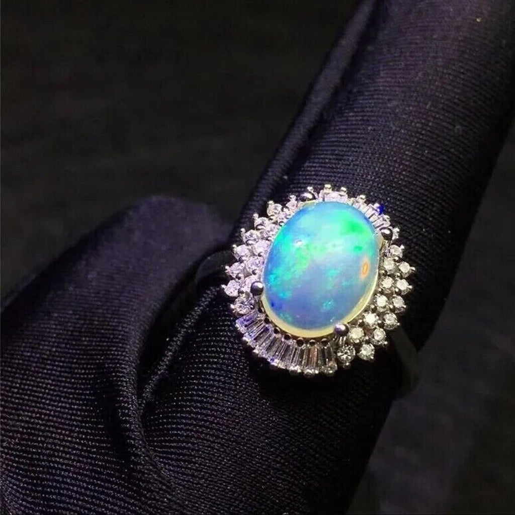 Natural Fire Opal Gemstone Ring 8x10mm 925 Sterling Silver