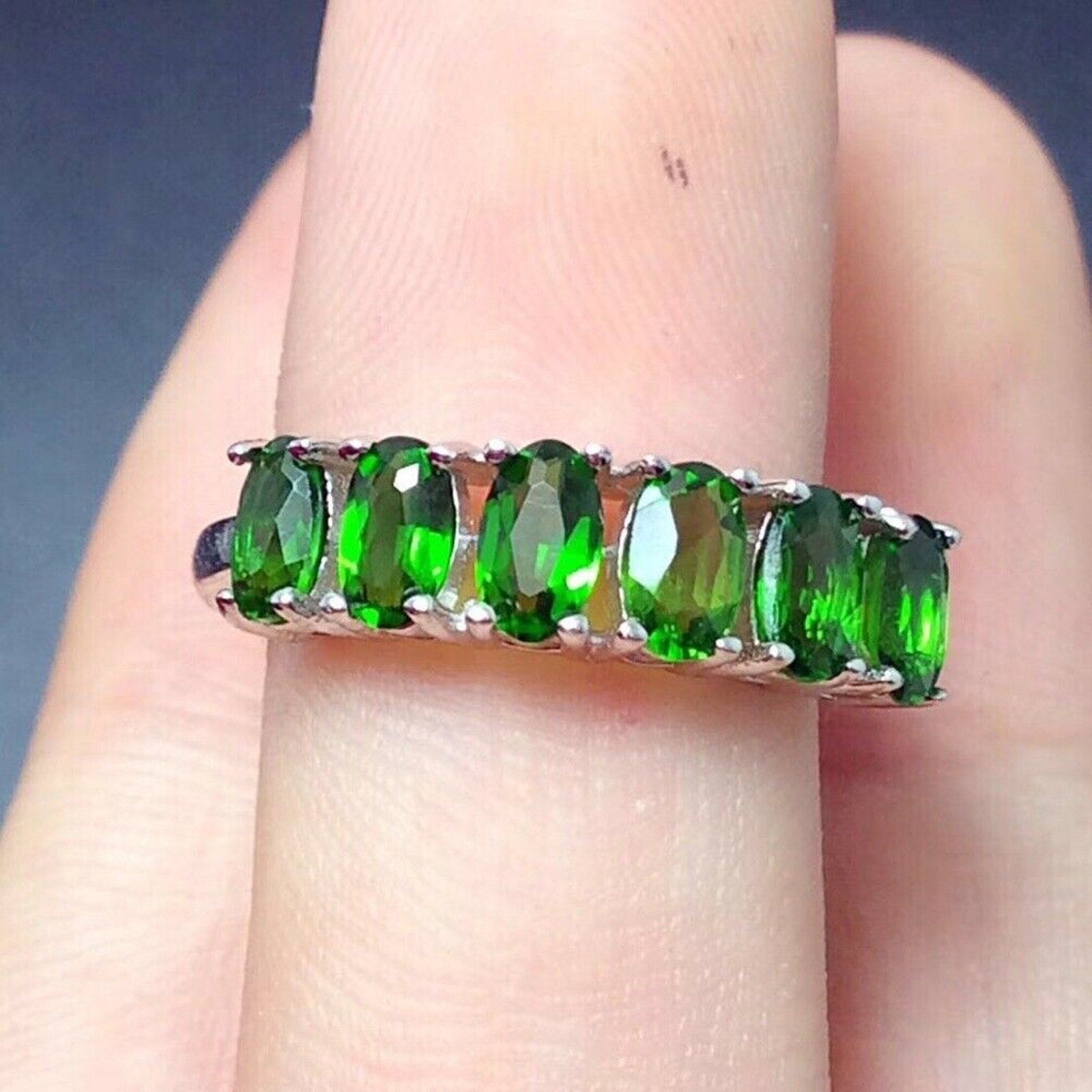 Chrome Diopside Band Ring 3x5mm Natural Chrome Diopside Ring Sterling Silver