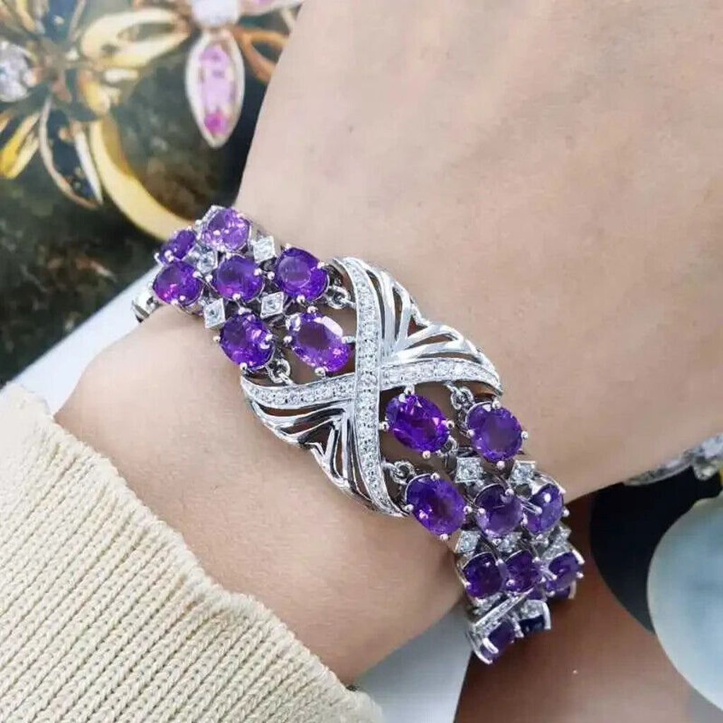 Multilayer Amethyst Statement Bracelet, Women's Amethyst Gemstone Bracelet