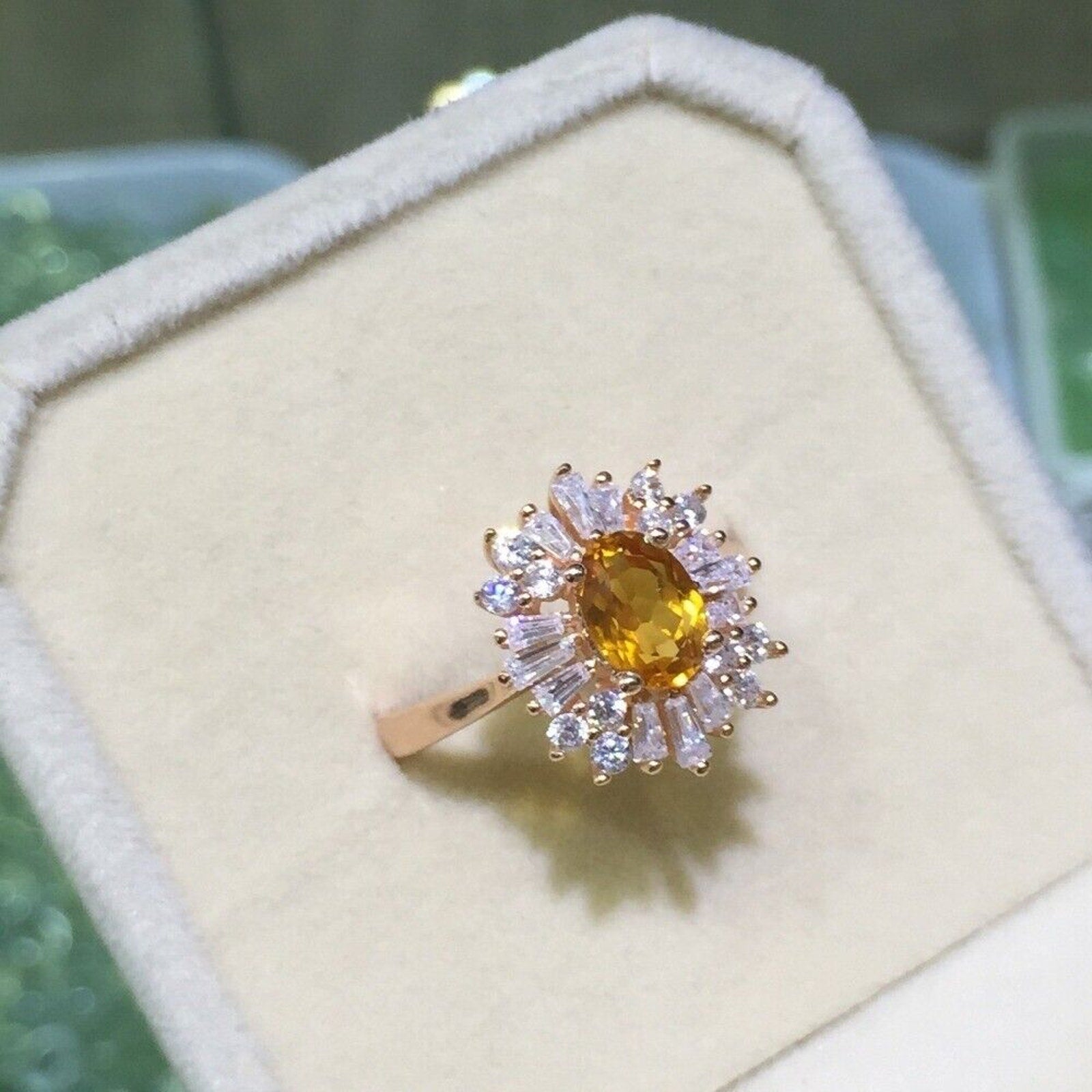 Natural Citrine Ring, Citrine Success Stone Ring 5x7mm