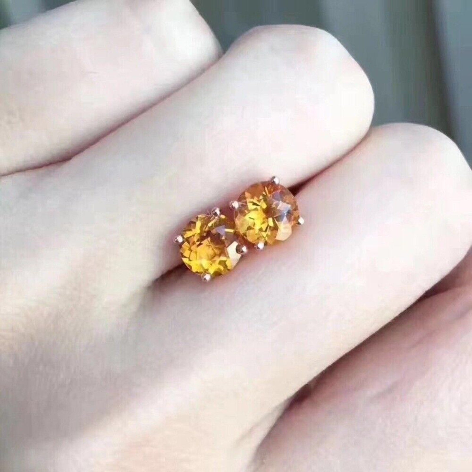 Natural Citrine Stud Earrings 5x5mm Round Cut