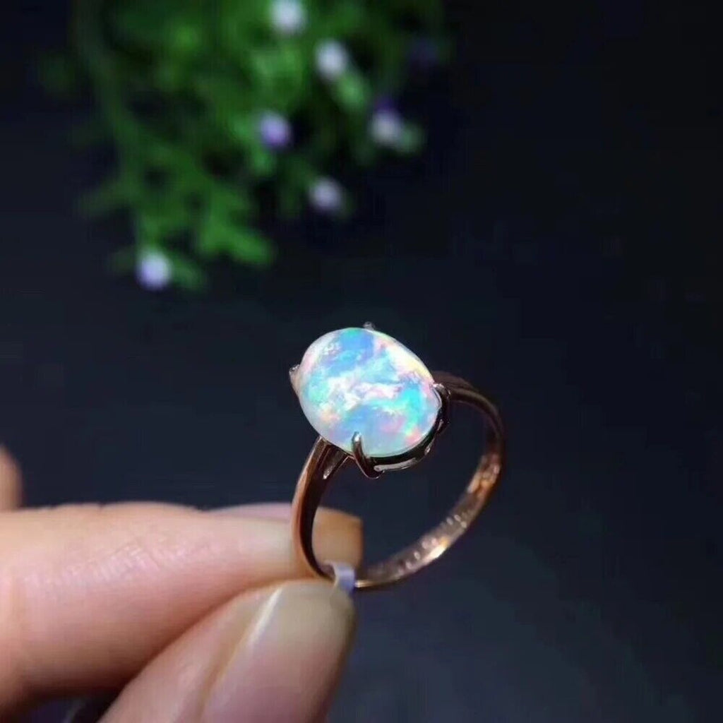 White Fire Opal, White Opal Ring, Gemstone Jewelry Ring, Womens Fire Opal 7x9mm