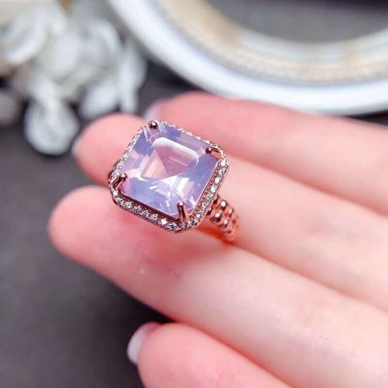 10x10mm Light Purple Amethyst Ring, Natural Light Purple Amethyst Ring Sterling