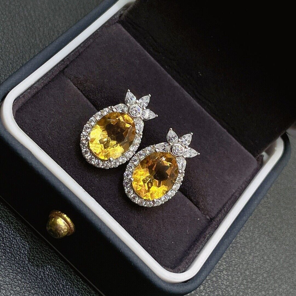 Large 8x10mm Natural Citrine Gemstone Earrings, Genuine Citrine Stud Earrings