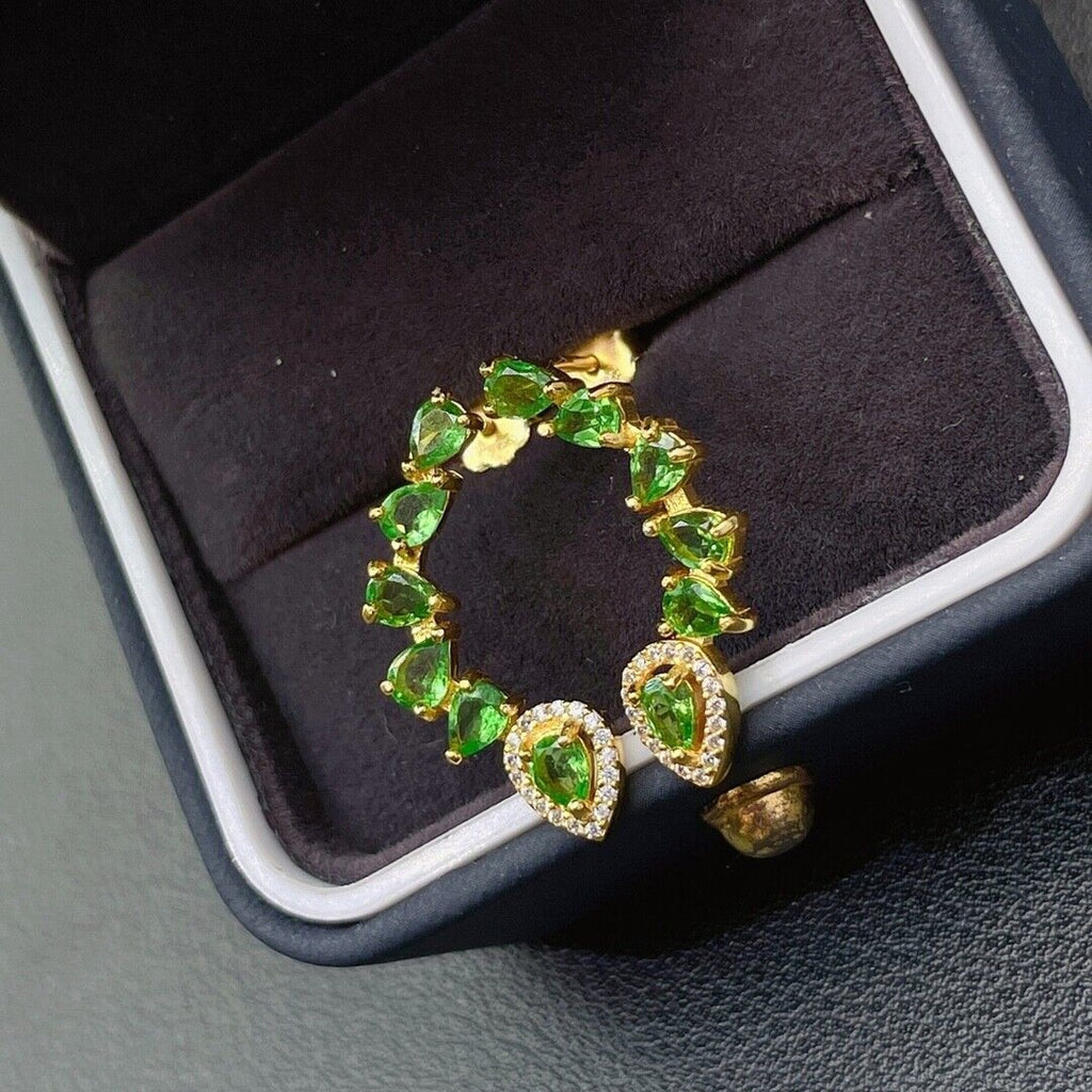 Tsavorite Gemstone Half Circle Earrings, Natural Tsavorite Women's Earrings