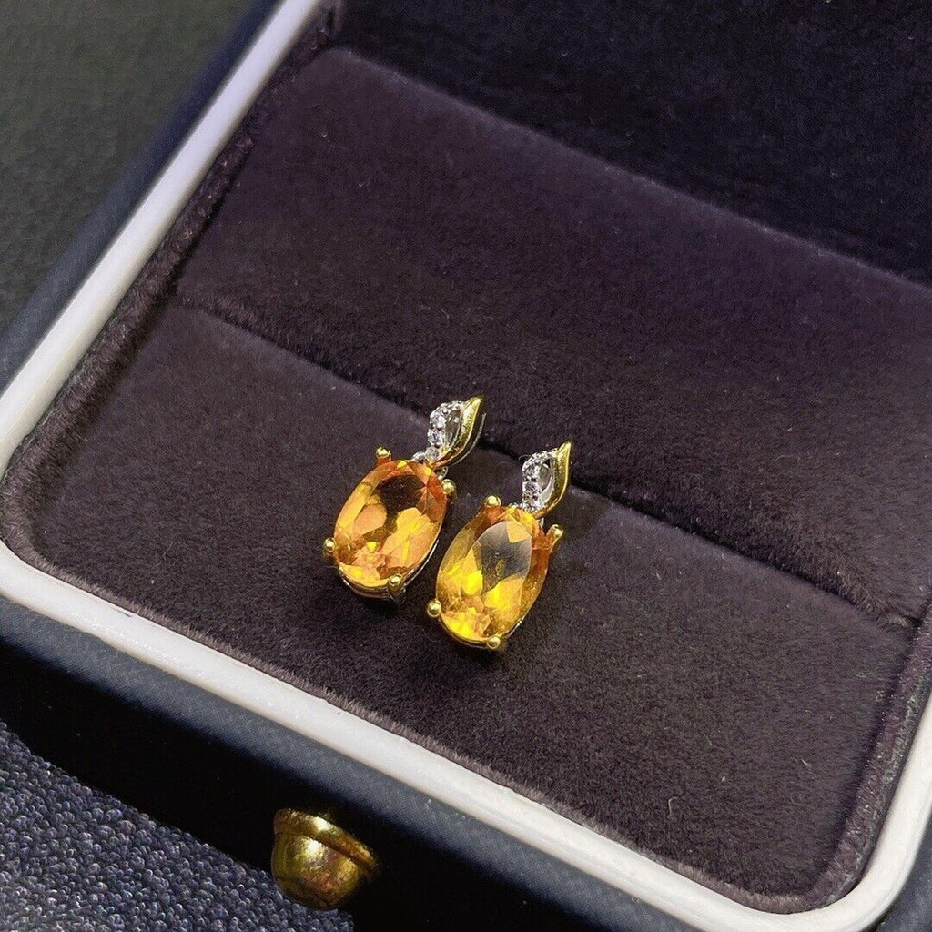 5x7mm Natural Citrine Earrings, Genuine Citrine Gemstone Earrings 925 Sterling