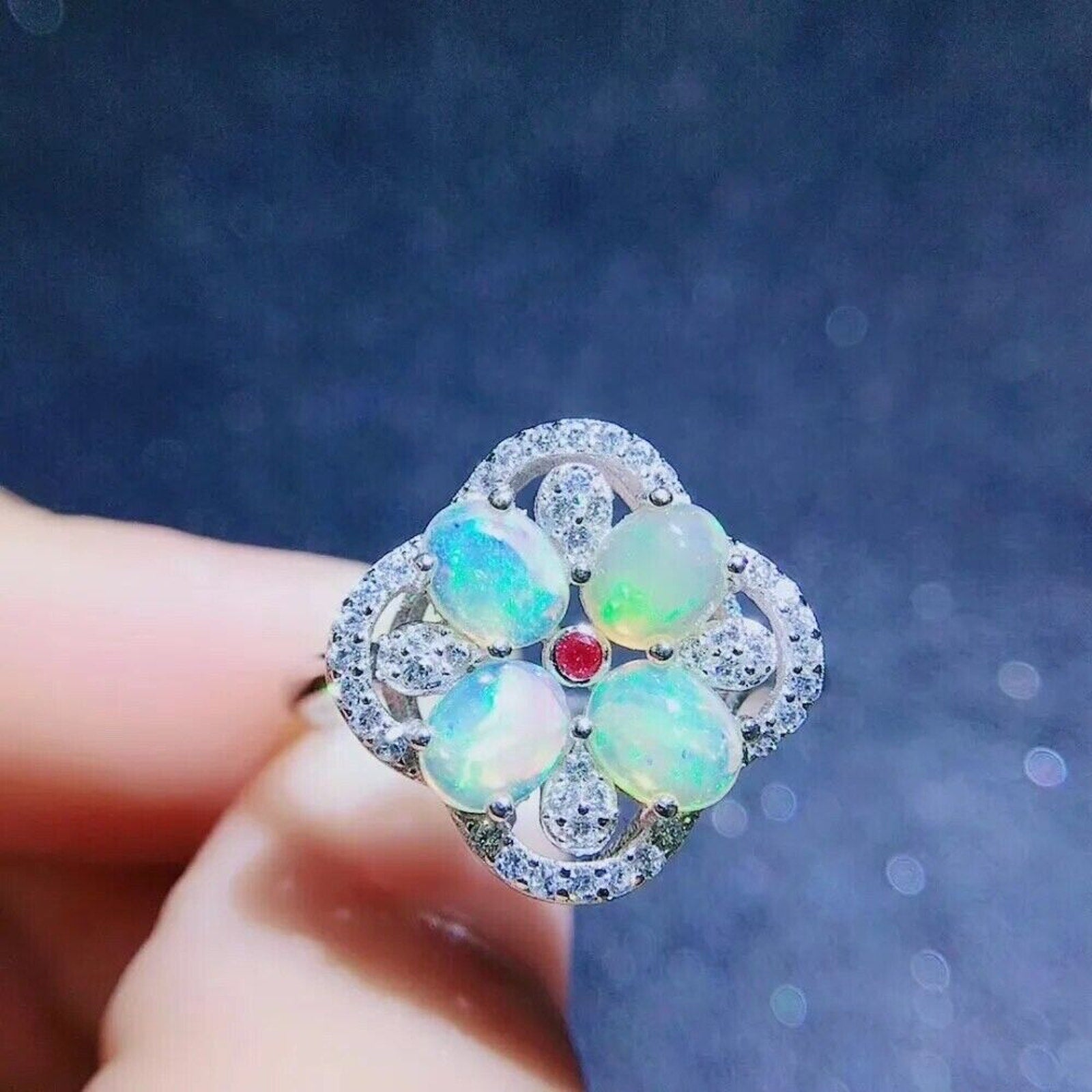 White Fire Opal, White Opal Ring, Gemstone Jewelry Ring, Womens Fire Opal 4x5mm