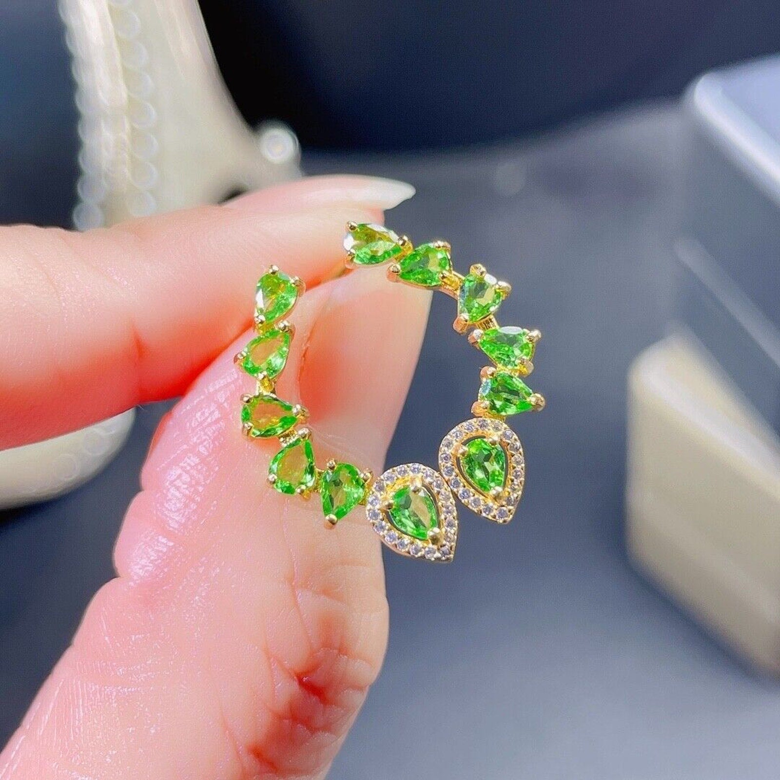 Tsavorite Gemstone Half Circle Earrings, Natural Tsavorite Women's Earrings