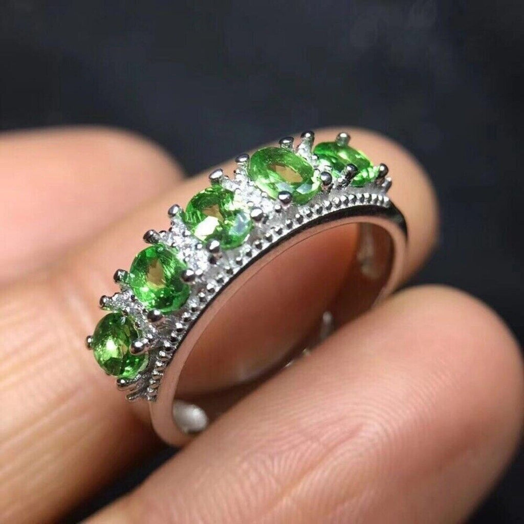 Genuine Green Tsavorite Women's Ring Platinum Plated, Natural Tsavorite Ring