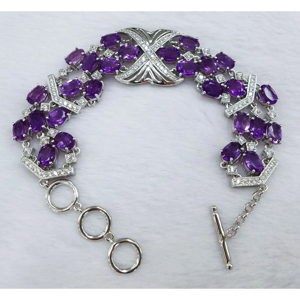 Multilayer Amethyst Statement Bracelet, Women's Amethyst Gemstone Bracelet