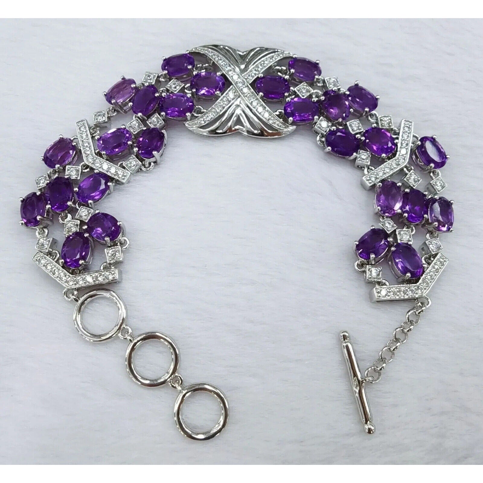 Multilayer Amethyst Statement Bracelet, Women's Amethyst Gemstone Bracelet