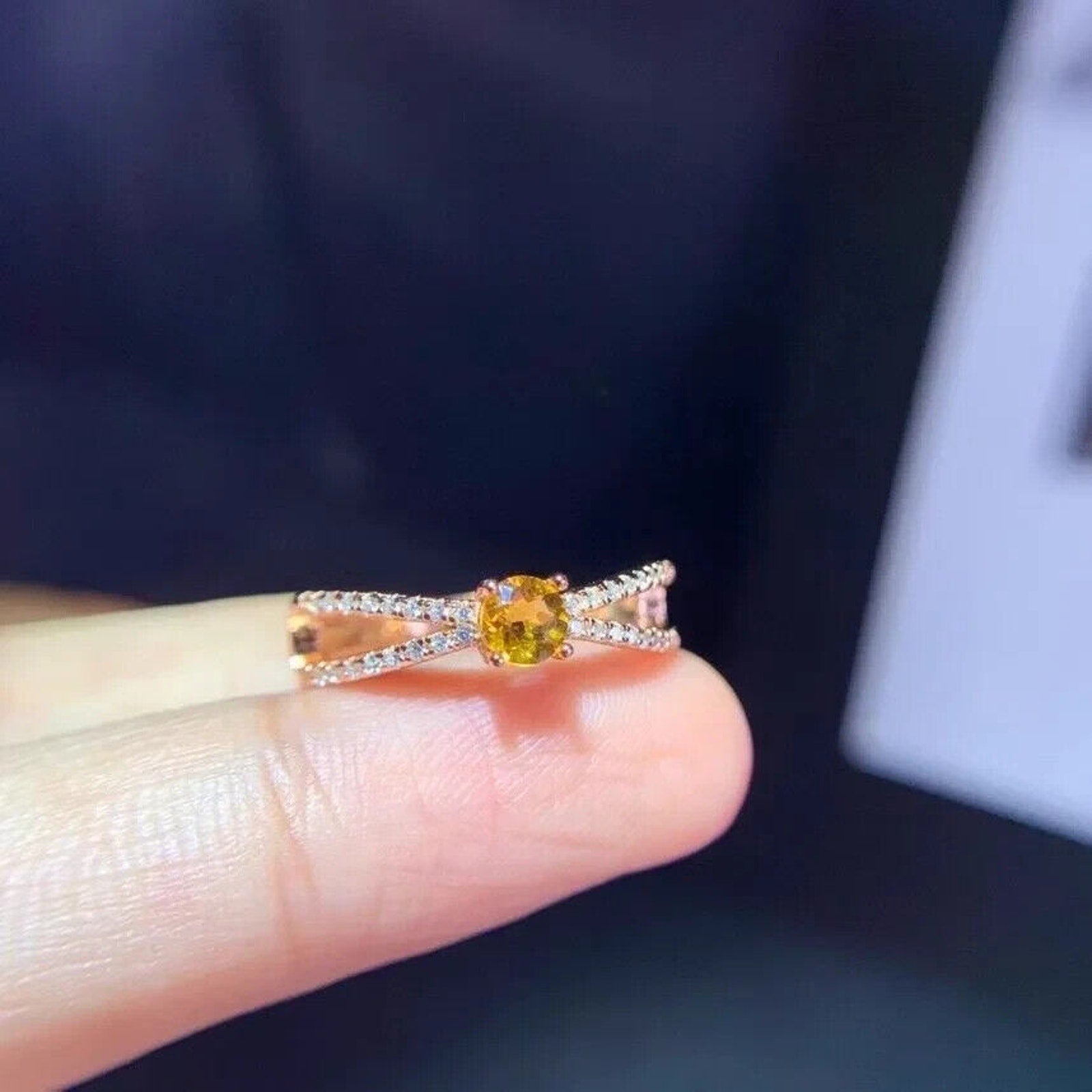 Natural Citrine Gemstone Ring, Genuine Citrine Ring 925 Sterling Silver, Citrine