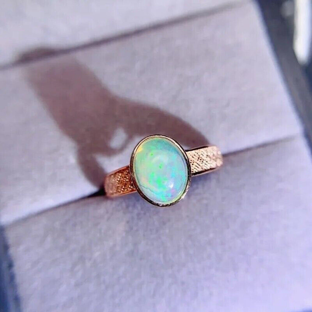 White Fire Opal, White Opal Ring, Gemstone Jewelry Ring, Womens Fire Opal 7x9mm