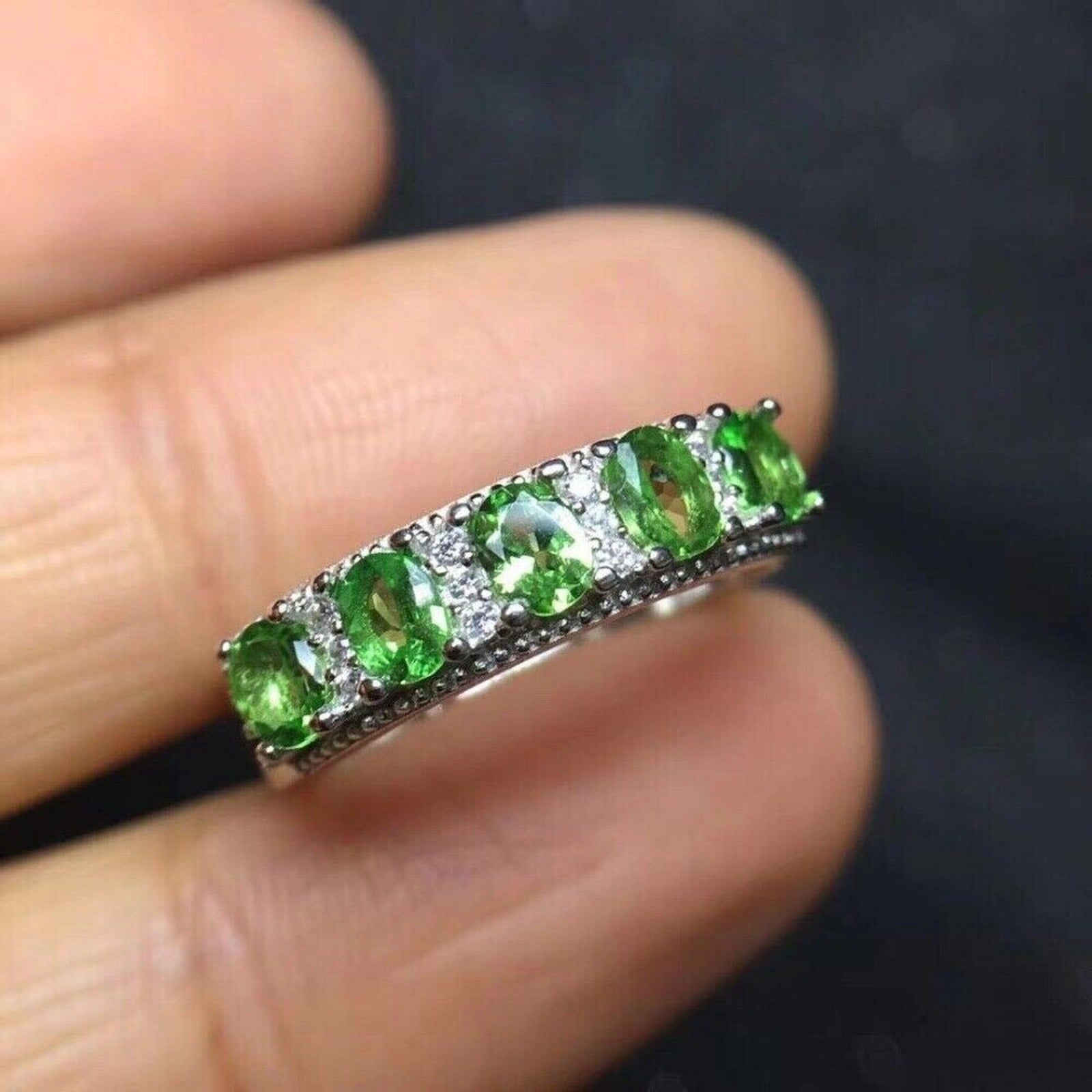 Genuine Green Tsavorite Women's Ring Platinum Plated, Natural Tsavorite Ring