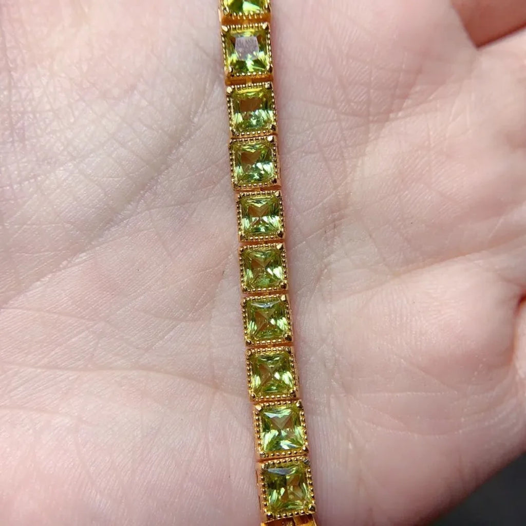 August Birthstone Peridot Bracelet, Square Cut Peridot Tennis Bracelet