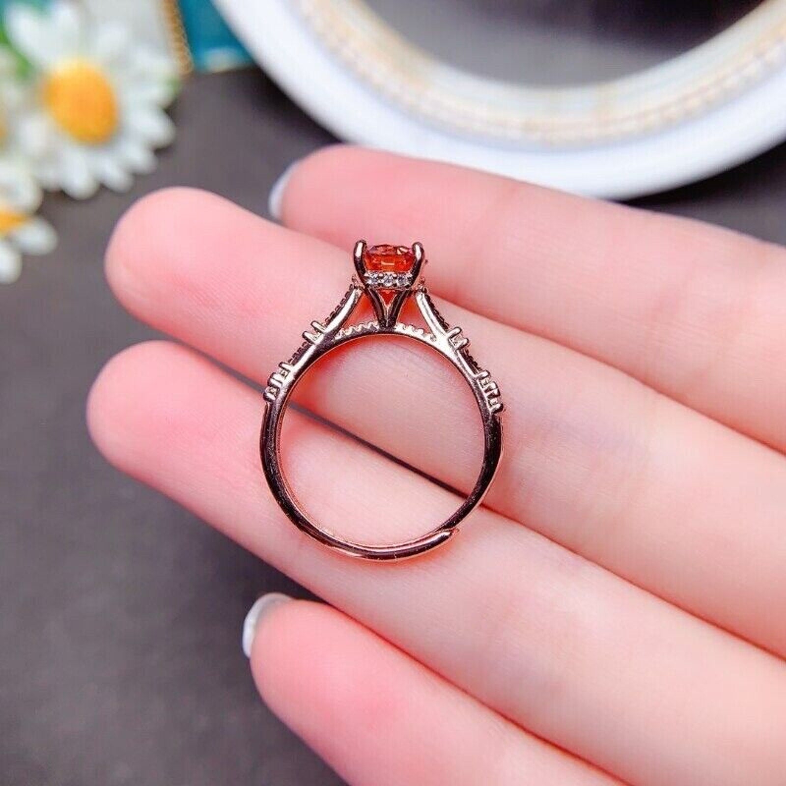 VVS1 1 CT Round Brilliant Cut Red Moissanite Crown Setting Ring