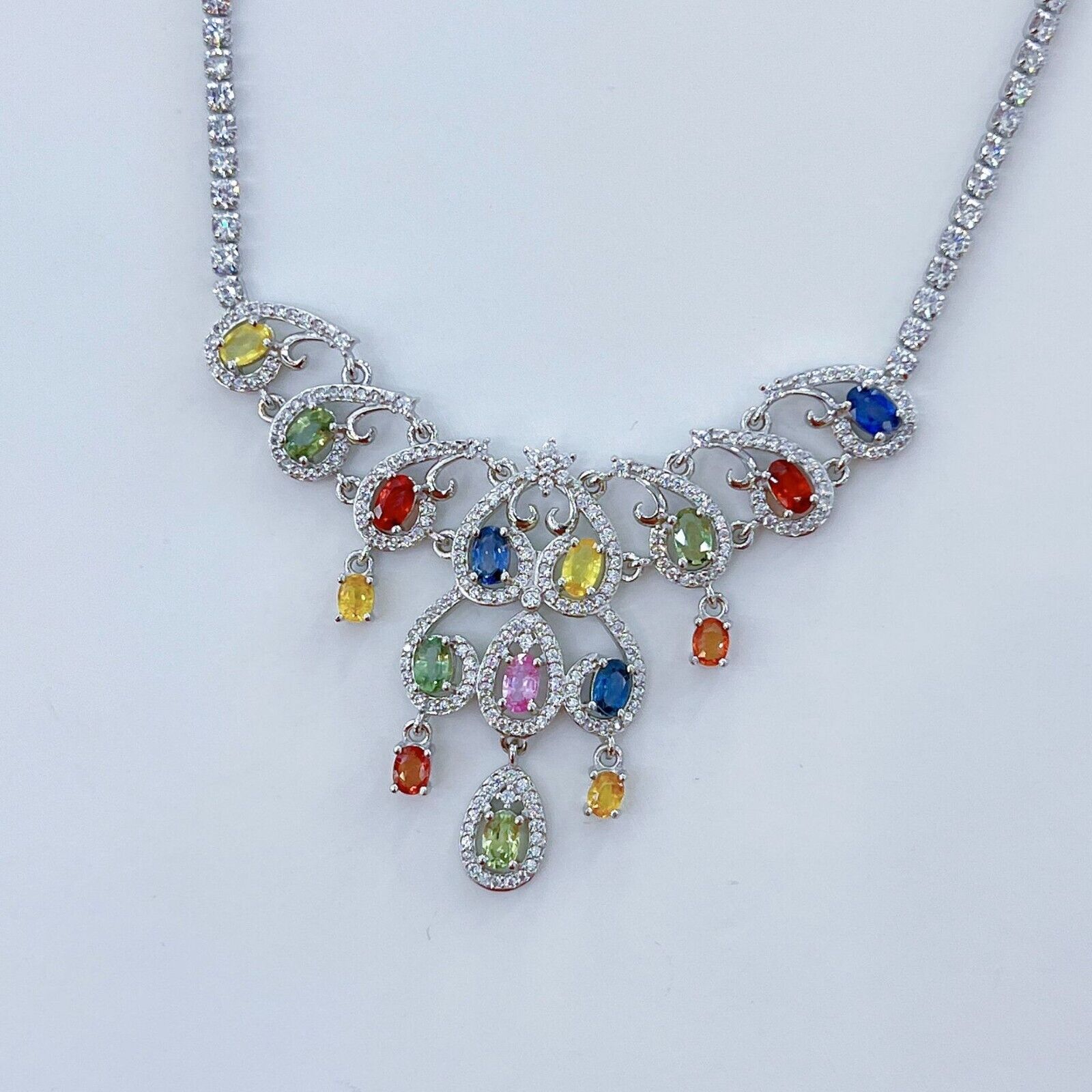 Multicolor Sapphire Necklace in 925 Sterling Silver – Custom Made Gemstone Jewelry