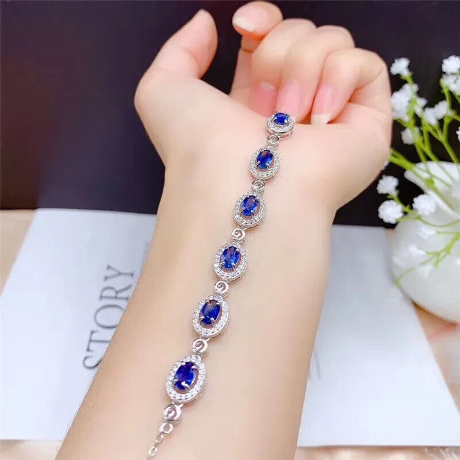 Sapphire Bracelet, Natural Sapphire Bracelet, Women's Sapphire Tennis Bracelet, Women's Sapphire Bracelet, Sapphire Gemstone Bracelet, Sterling Silver Sapphire Bracelet, Natural Sapphire Jewelry, September Birthstone Sapphire, Blue Sapphire Bracelet, Blue Sapphire Bracelet, Women's Sapphire Jewelry, September Birthstone Jewelry, September Birthstone, Sapphire Meaning, Sapphire Metaphysical Properties, Bright Blue Sapphire