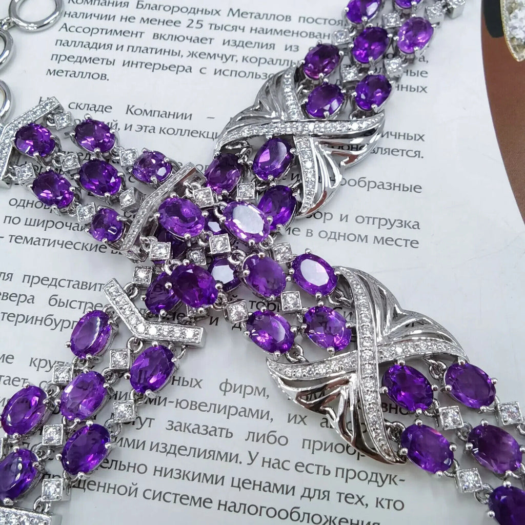 Multilayer Amethyst Statement Bracelet, Women's Amethyst Gemstone Bracelet