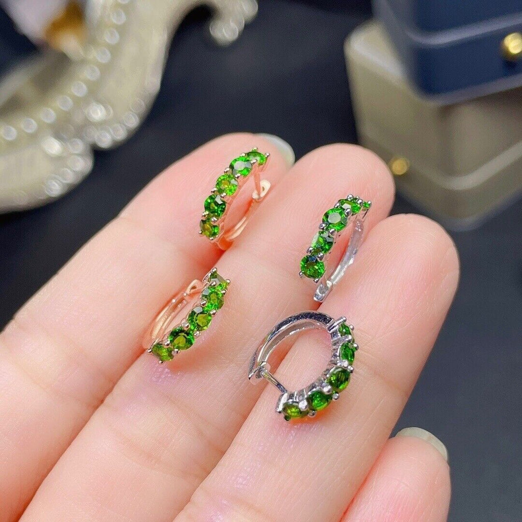 3x3mm Natural Chrome Diopside Hoop Earrings, Natural Chrome Diopside Earrings