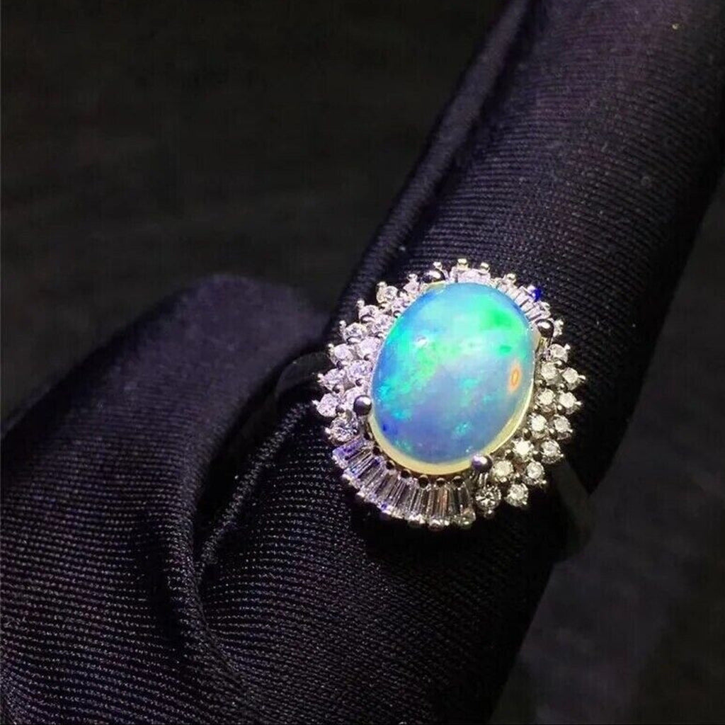 Natural Fire Opal Gemstone Ring 8x10mm 925 Sterling Silver