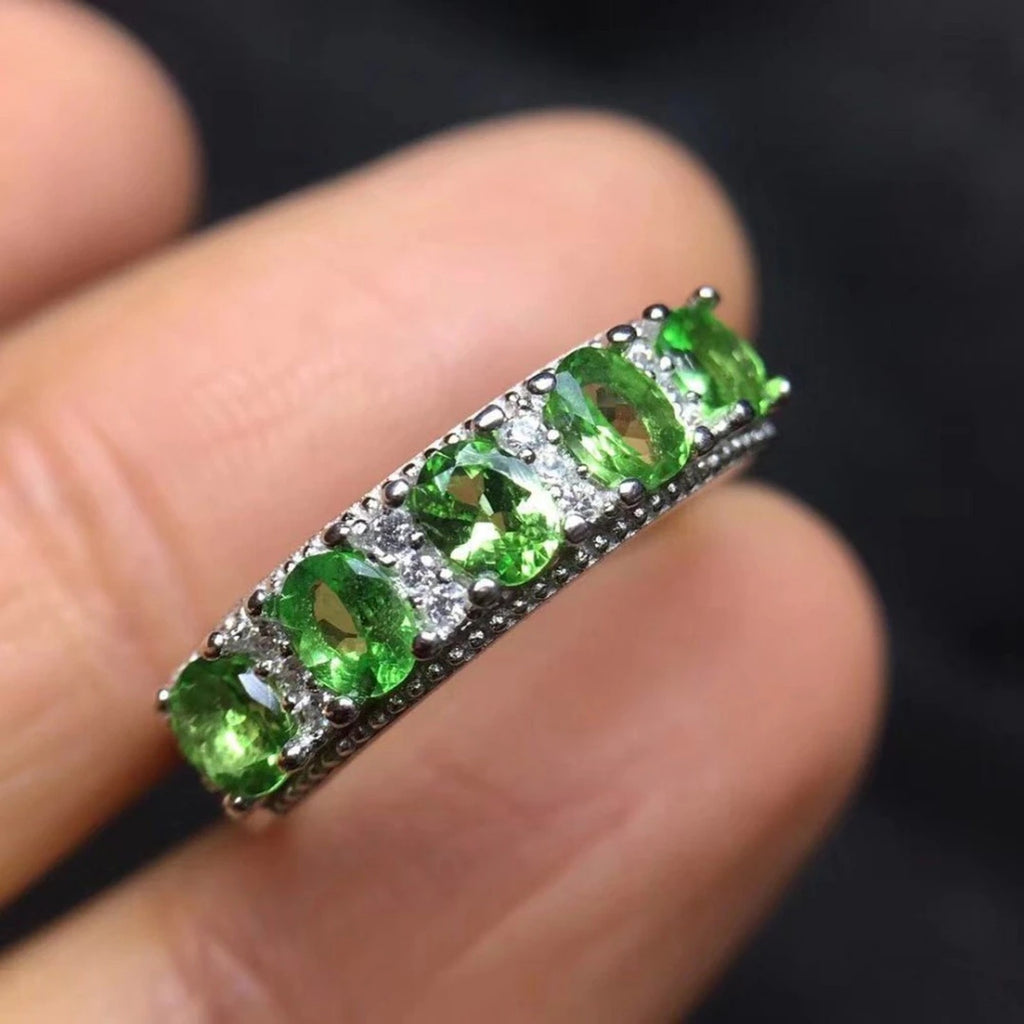 Genuine Green Tsavorite Women's Ring Platinum Plated, Natural Tsavorite Ring