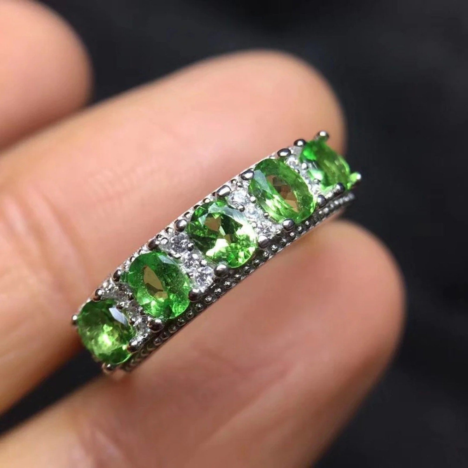 Genuine Green Tsavorite Women's Ring Platinum Plated, Natural Tsavorite Ring