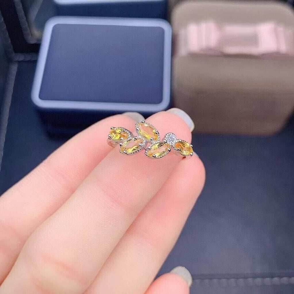 Natural Citrine Marquise Cut Gemstone Ring Platinum Plated Silver