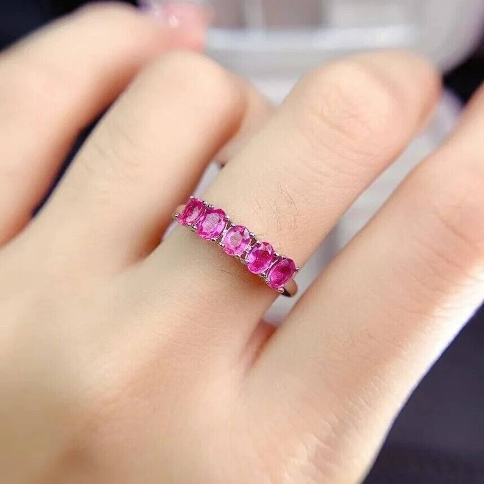 Pink Sapphire Ring, Pink Sapphire Band Ring, December Birthstone Pink Sapphire, Pink Sapphire Rings For Women, Pink Sapphire Wedding Band, Sterling Silver Pink Sapphire Ring, Gold Pink Sapphire Ring, Genuine Pink Sapphire