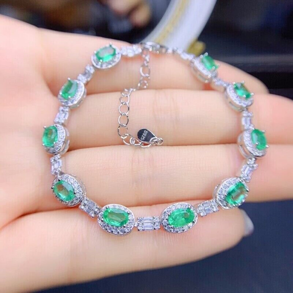 Natural Mined Colombian Emerald Tennis Bracelet, 10pc 3x5mm Emerald Bracelet