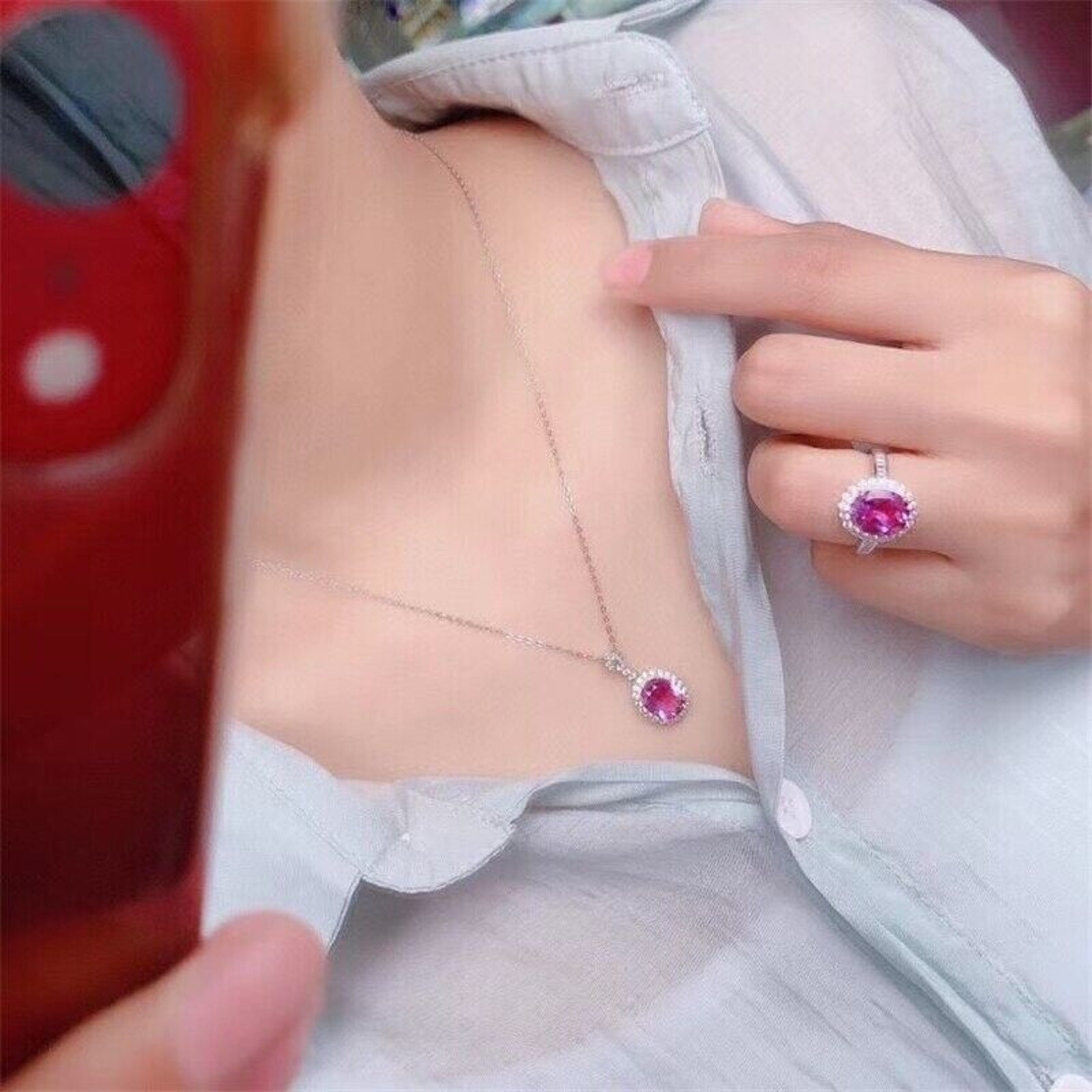 Natural Amethyst Pendant and Ring Jewelry Set, Oval Cut Ring and Pendant Set