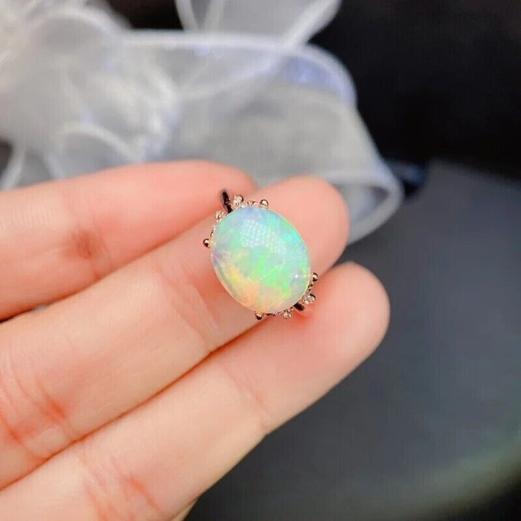 White Fire Opal, White Opal Ring, Gemstone Jewelry Ring, Womens Fire Opal 9x11mm