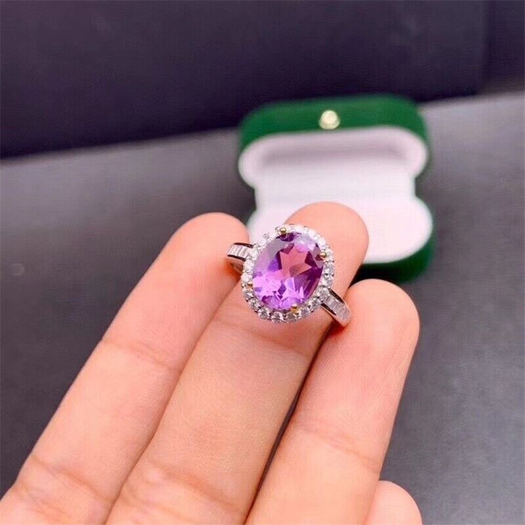 Natural Amethyst Pendant and Ring Jewelry Set, Oval Cut Ring and Pendant Set