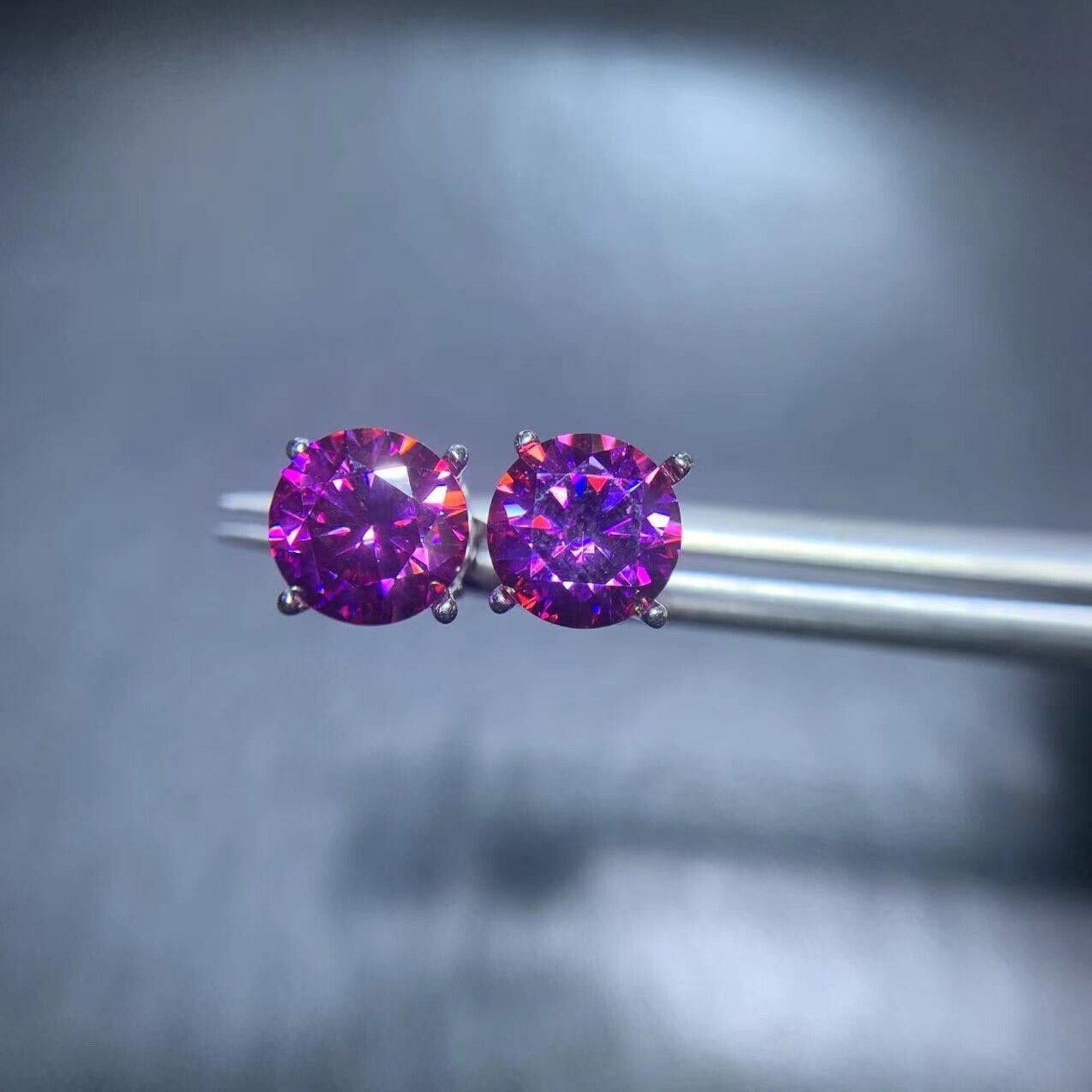 1 Carat Purple Moissanite Earrings, Purple Moissanite Stud Earrings 925 Sterling