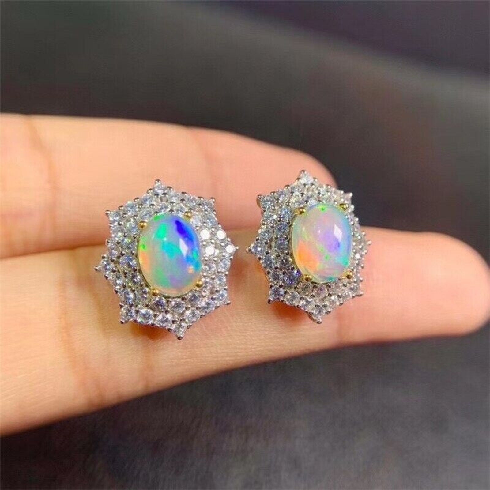 Australian Opal Jewelry Set, Opal Pendant, Opal Ring, and Opal Earring Set 6x8mm