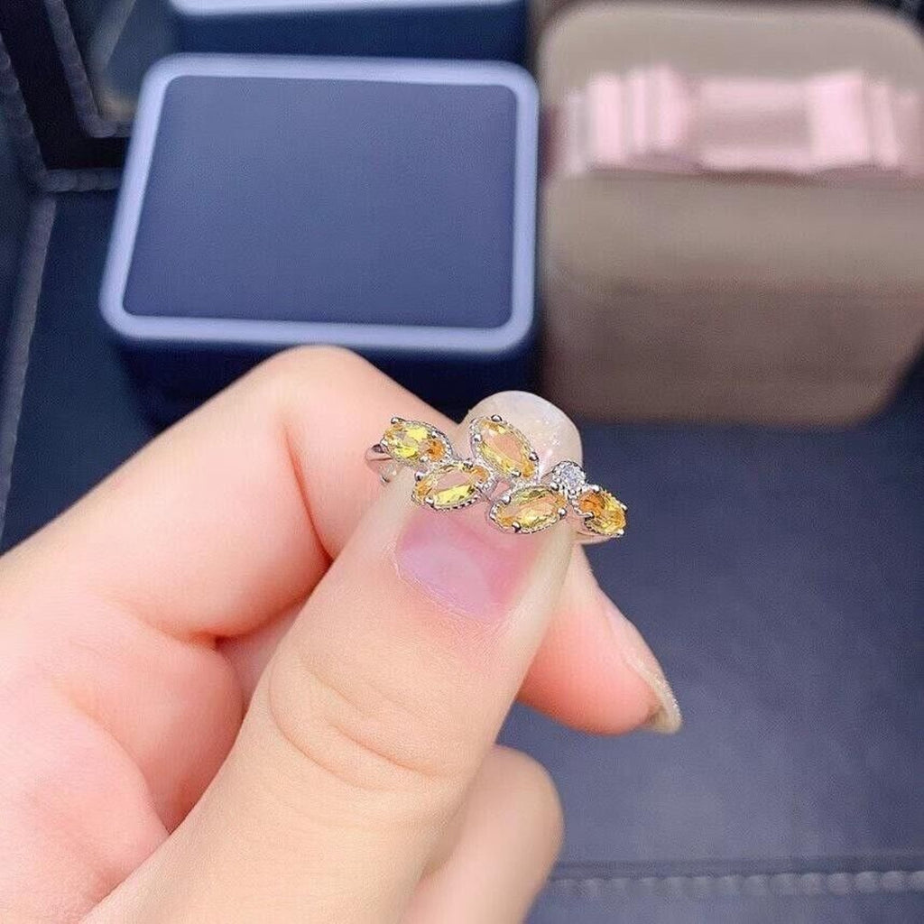 Natural Citrine Marquise Cut Gemstone Ring Platinum Plated Silver