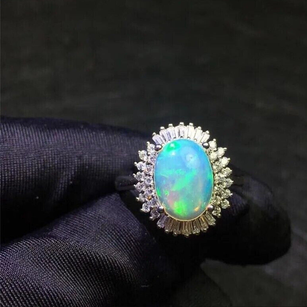 Natural Fire Opal Gemstone Ring 8x10mm 925 Sterling Silver
