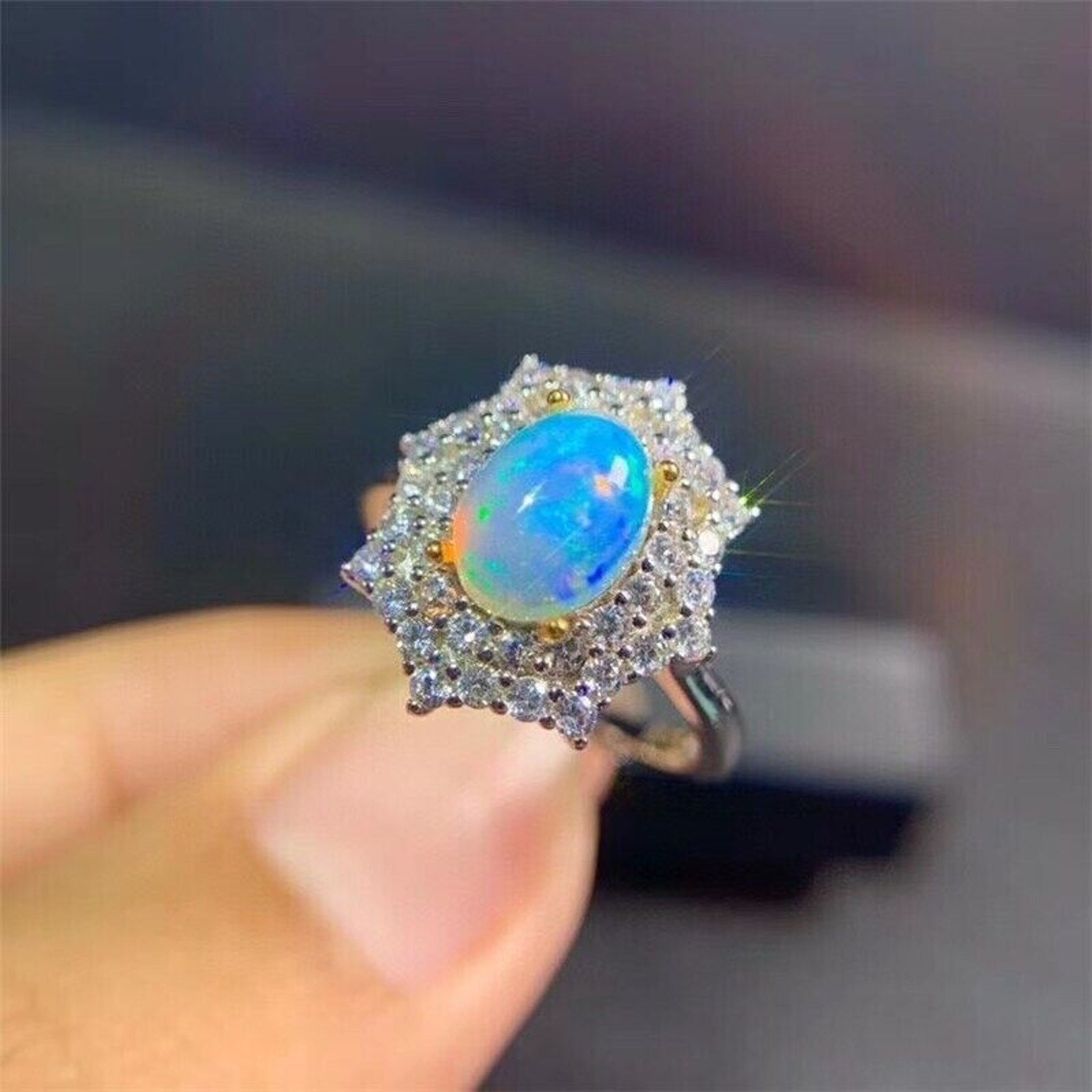 Australian Opal Jewelry Set, Opal Pendant, Opal Ring, and Opal Earring Set 6x8mm