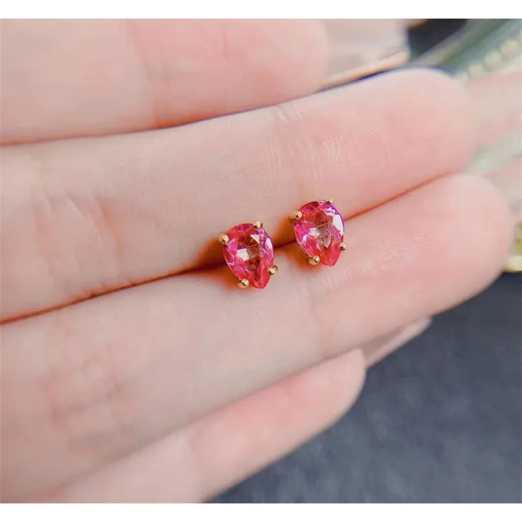 Pink Topaz, Natural Pink Topaz Stud Earrings, Teardrop Pink Topaz Stone Natural