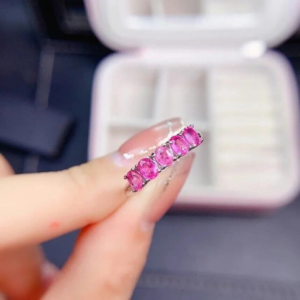 Natural Pink Sapphire Gemstone Band Ring 3x4mm